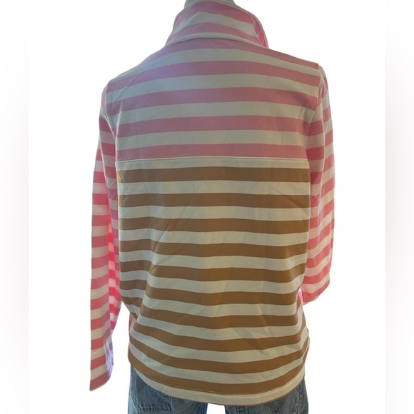 J Crew NWT rugby style striped shirt pullover pink and cream stripes sz medium - Picture 4 of 8